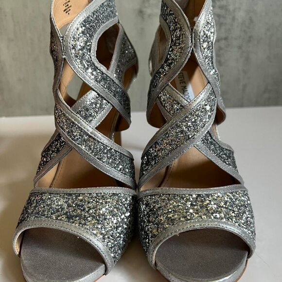 Steve Madden Silver Glitter Glam Heels Size 10 - Picture 7 of 8